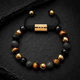 Pulsera Onix, Ojo de Tigre Café & Zirconias GOLD TORRELA con piedras naturales