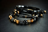Pulsera Onix, Ojo de Tigre Café & Zirconias GOLD TORRELA con piedras naturales